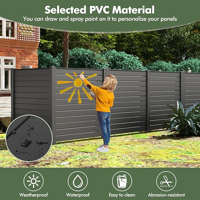 Giantex Air Conditioner Fence 4 Panels - 48''W x 48''H Outdoor Privacy Screen with Upgraded Metal Stakes, PVC Trash Can Enclosure, Decorative Garden Fences for Patio Lawn AC Unit Pool Pump, Black