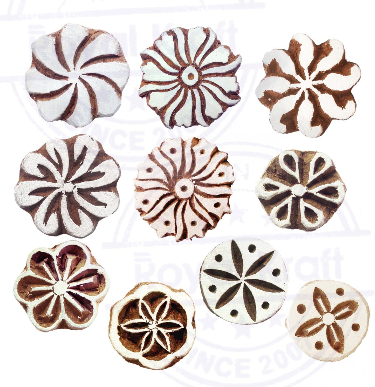 Fabric Wood Stamps Artistic Small Round Design Printing Blocks (Set of 10) Htag2151