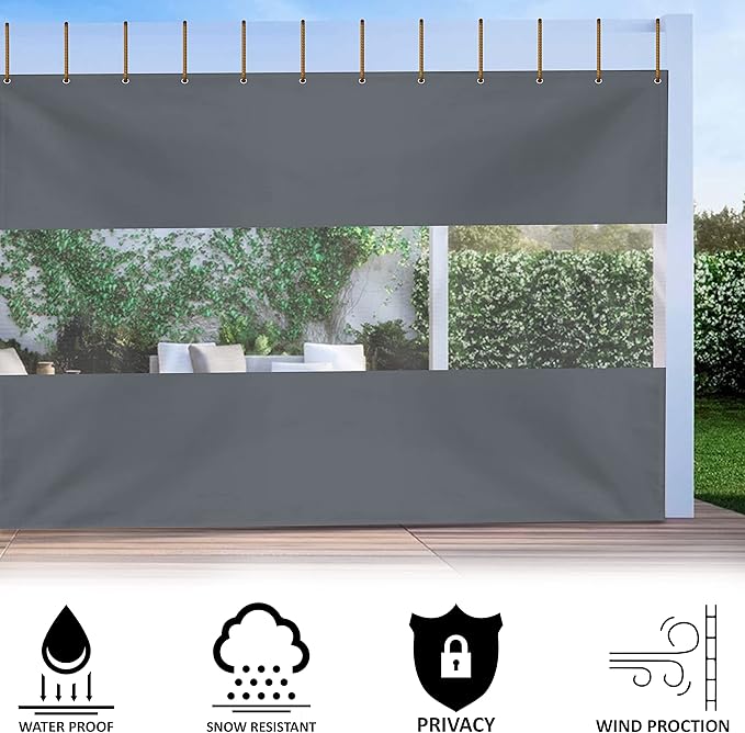 Covers & all Outdoor Clear Panel Curtain, 12 oz Vinyl Outdor Curtains for Patio, Waterproof & Weather Resistant Tarp with Brass Grommets for Pergola, Porch, Gazebos, Balcony (12' H x 9' W Feet, Gray)