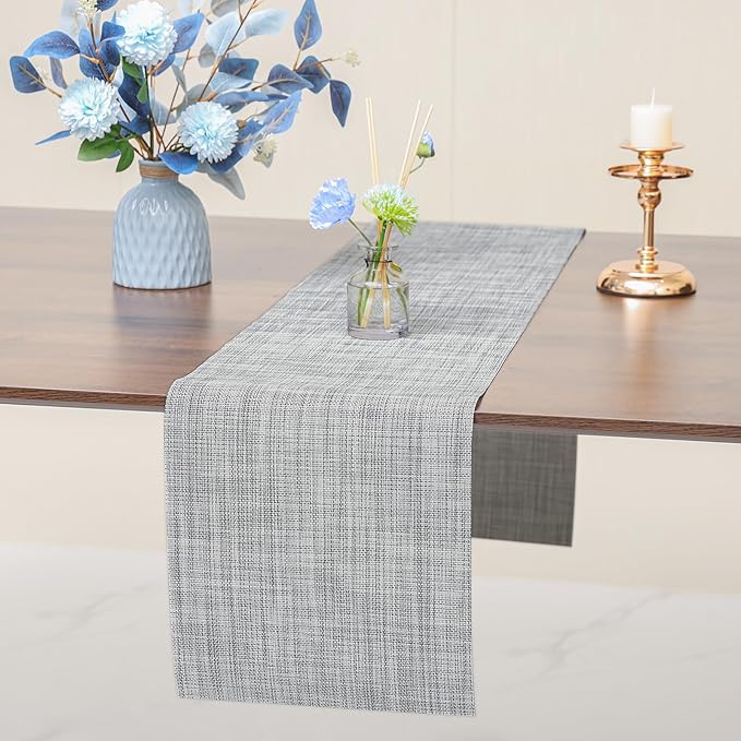 Myir JUN Table Runner, Vinyl Table Runner Indoor 72 Inch Long Arbitrarily Cropped Runner for Table Heatproof for Home Party (B-Gray, 12 x 72 inch)