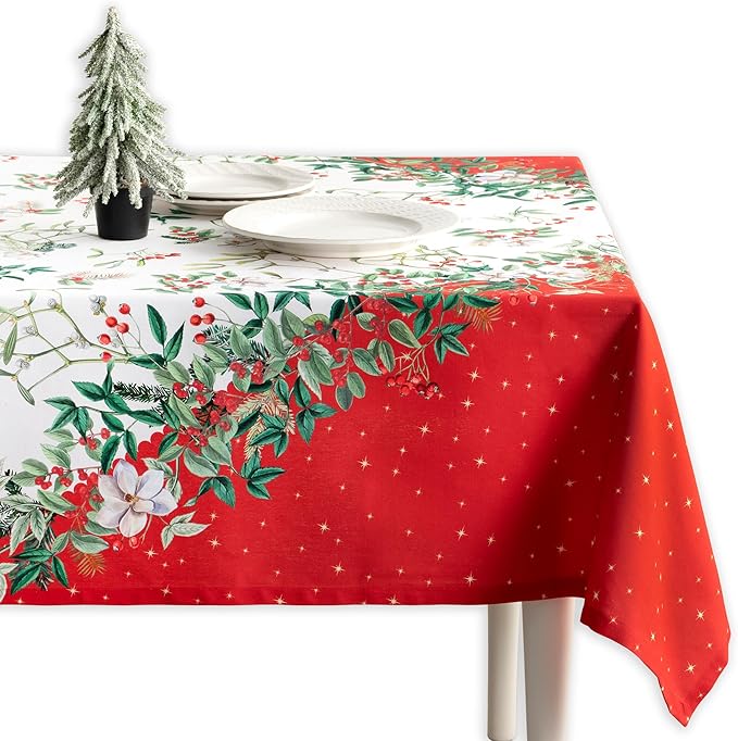 Maison d' Hermine Table Cloth Rectangle Table 100% Cotton 70 x 108 Inches Fall Tablecloth Reusable Everyday Use for Thanksgiving Christmas Decorations Dining Farmhouse Party (Noel)