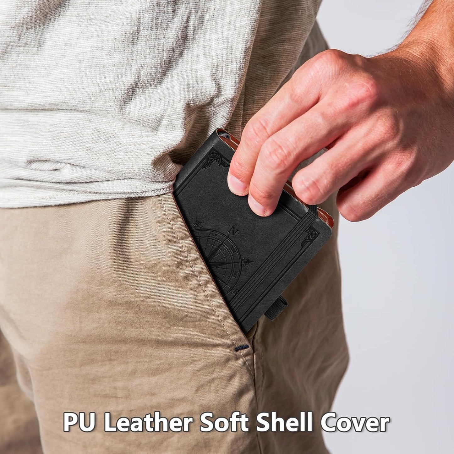 AHGXG Small Lined Pocket Journal Notebook for Men - 256 Numbered Pages College Ruled B6 Mini Journal, Vintage Soft Leather Hardcover, 80gsm Paper, for Women Work Office School, 4.1'' X 5.7''- Black