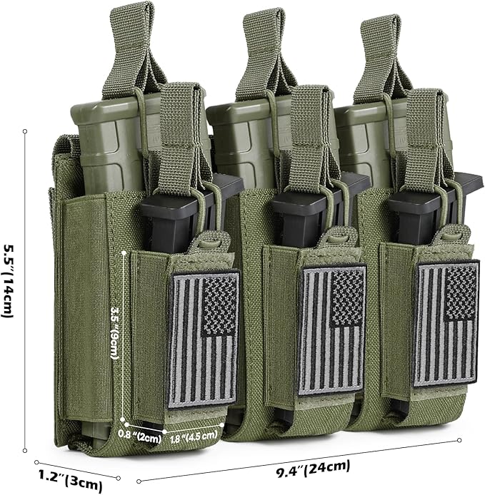 Open-Top Single/Double/Triple Molle Mag Pouch for 5.56mm M4 M16 AK AR Glock M1911 9mm Elastic Rifle Magazines Pistol Mag Pouches Holder Carrier with USA Flag Patch