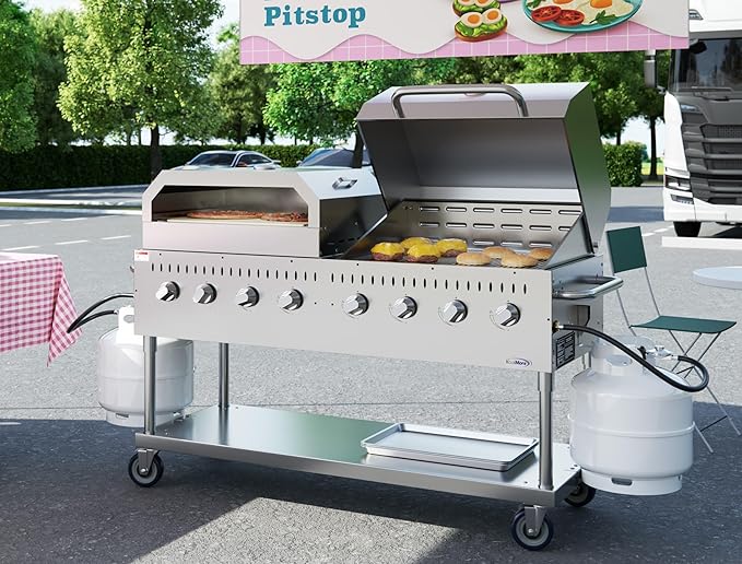 60 in. 8-Burner Commercial Outdoor Propane Gas Grill With 30 in. Roll Dome Cover and 30 in. Pizza Oven in Stainless-Steel, ETL Listed (CGKIT6-D30P30)