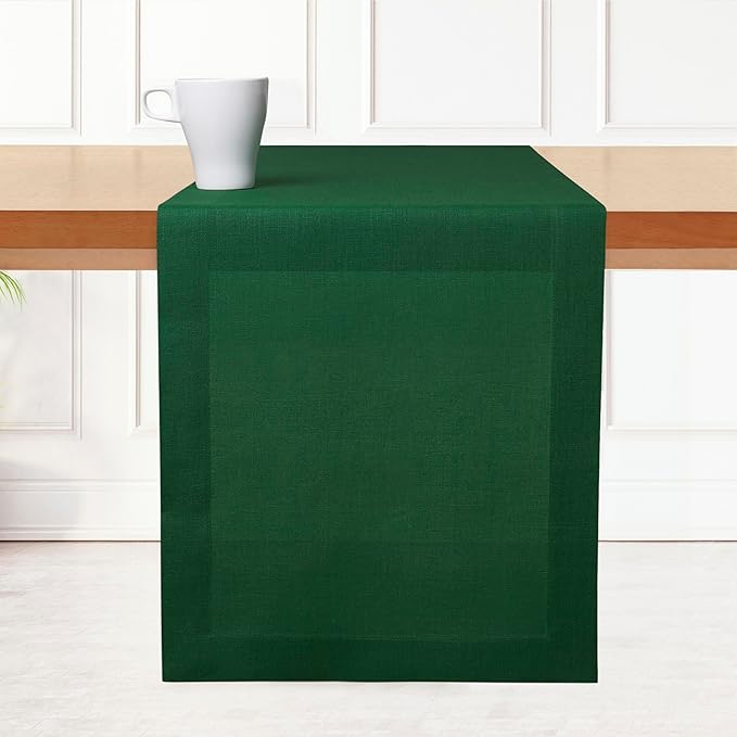 D'Moksha Homes Linen Table Runner 36 Inches - 100% Pure Linen Forest Green Small Table Runner 14 x 36 Inch for Dresser, Coffee Tables, Winter, Holiday - Machine Washable