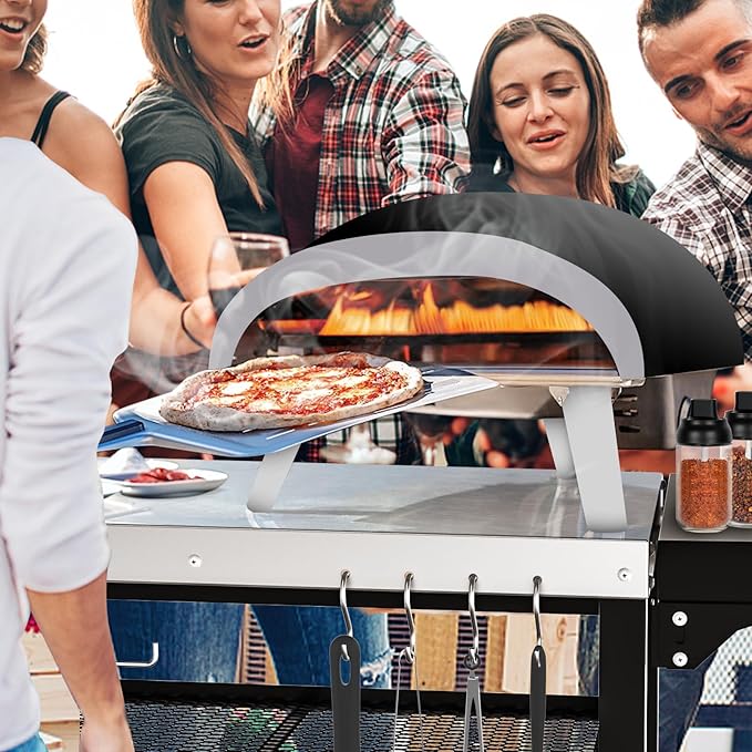 Outdoor Kitchen Island, Grill Table Cart with Drawer, Pizza Oven Stand, Movable 3-Shelf Prep Table with Side Table for Ninja Woodfire, Ooni Pizza Oven, Blackstone Griddle, Cuisinart, Barbecue tool set