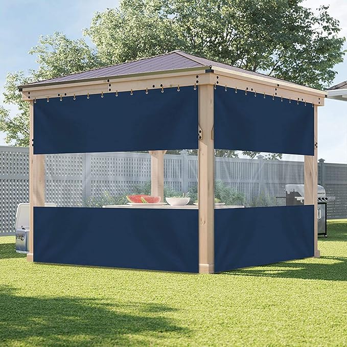 Covers & All Outdoor Clear Panel Curtain, 12 oz Vinyl Outdor Curtains for Patio, Waterproof & Weather Resistant Tarp with Brass Grommets for Pergola, Porch, Gazebos, Balcony (10' H x 15' W, Blue)