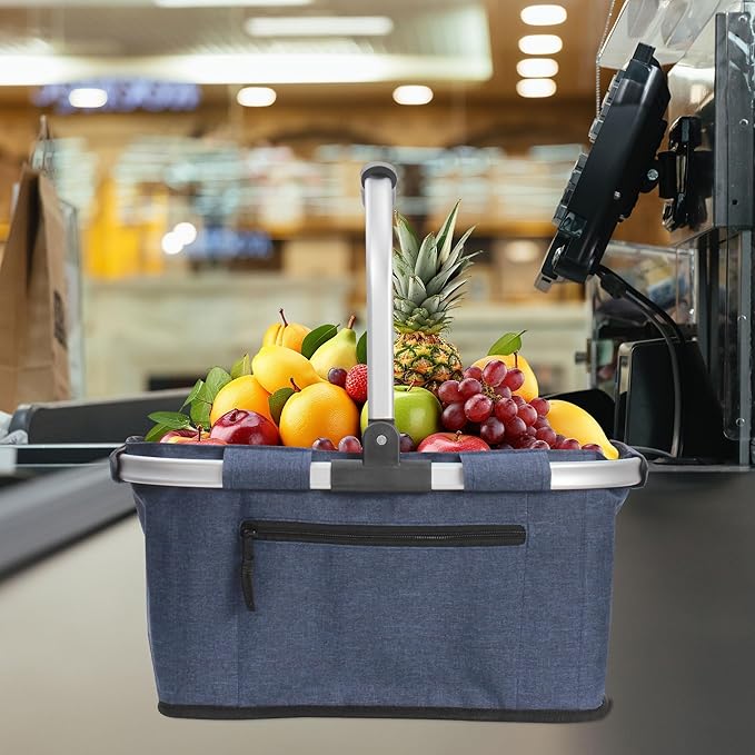 Picnic Basket, SIYUAN Shopping Basket with Handle 22L Collapsible Grocery Basket Portable Folding Basket for Marketing Reuasble, Blue