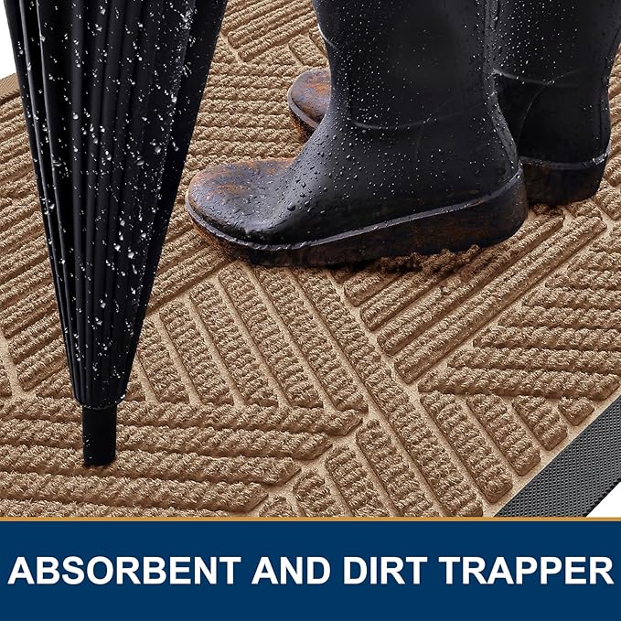 Smiry Front Door Mat Outside Entrance, Heavy Duty Sturdy Natural Rubber Doormat, Trap Dirt and Moisture, Easy Clean Low Profile Mats for Indoor Outdoor Entry, Irregular Triangle (47x24, Coffee)
