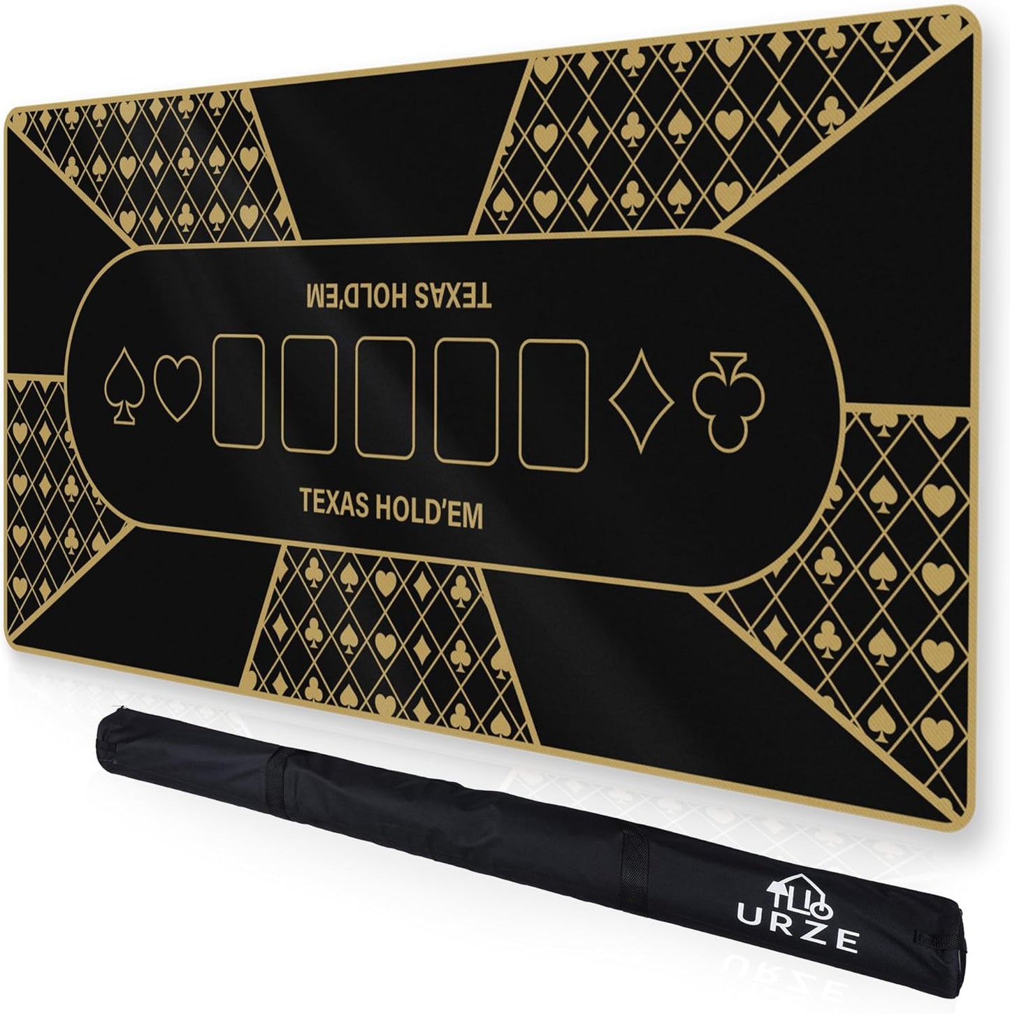 Poker Table Top - Foldable 70" x 35" Texas Hold'em Poker Mat with Non-Slip Backing and Zipper Carrying Bag - Waterproof and Portable Casino Table Topper Card Mat for Home Game Nights Up to 10 Players