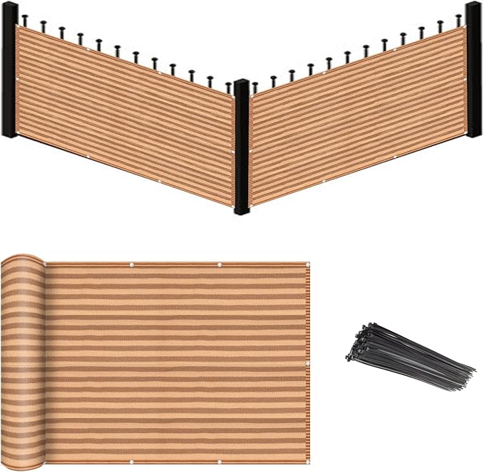 Eden's Decor Balcony Privacy Screen Brown/Khaki 4'x 20' Cover Mesh Windscreen Weather-Resistant UV Protection for Backyard Deck, Patio, Balcony, Pool, Porch, Fence, Railing, Gardening