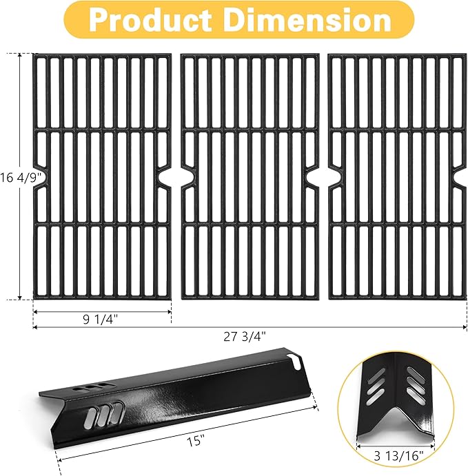 Grill Replacement Parts for Dyna Glo DGF493BNP, DGB494SPB, Backyard BY13-101-001-12, Uniflame GBC1343WP-U, Heat Plates Tents and Cast Iron Grill Grates Replacement for Dyna-Glo 4 Burner