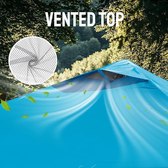 CROWN SHADES 10x10 Pop Up Canopy Tent - Patented Center Lock One Push Instant Outdoor Canopy Beach Tent with STO-N-Go Bag 8 Stakes & 4 Sand Bags，Sky Blue