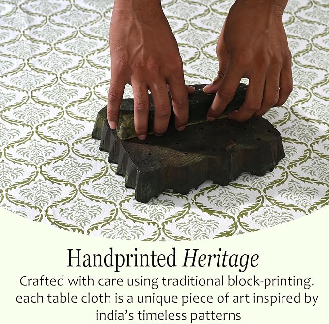 CPC Fern Regal Tablecloth 100% Cotton 60x90 Inch Indian Block Print Rectangle Table Cover, Table Cloth for Gifting in Weddings, Halloween, Fall, Christmas, Thanksgiving
