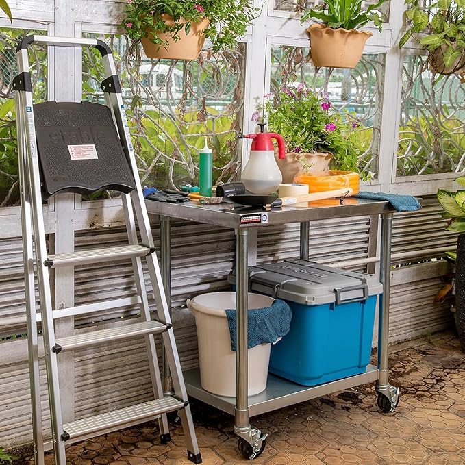 DuraSteel 30x30 NSF Stainless Steel Cart Work Table - Heavy Duty Rolling Food Prep Table Countertop Island - Metal Utility Cart on Wheels Caster, Grill Stand Storage Outdoor Kitchen Tables Bar Top