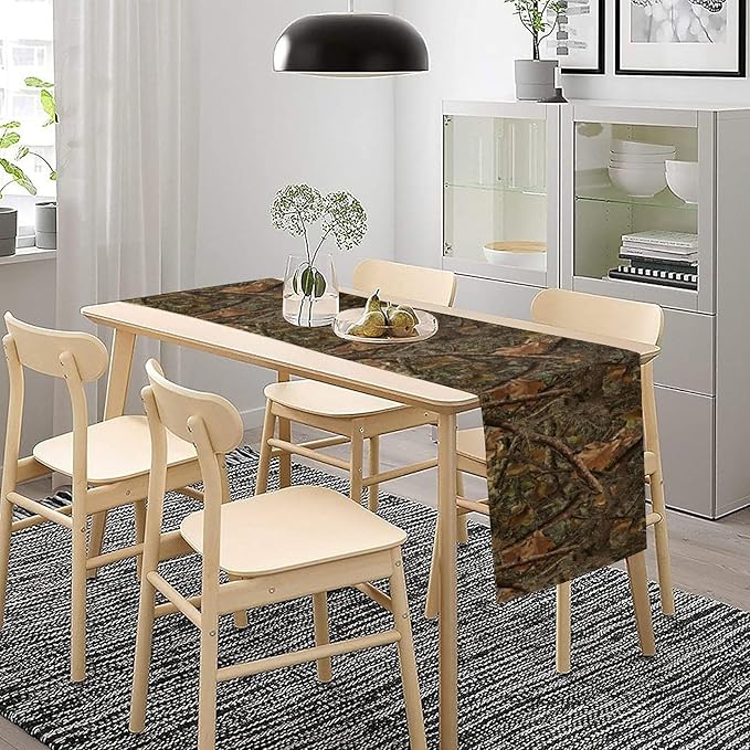 Camo Hunting Table Runner, Mossy and Oak Camouflage Patterns Table Runner for Kitchen Dining Party Home 13x90in