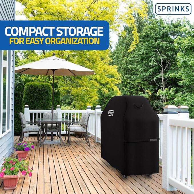 SPRINKS® Grill Cover Weatherproof Grillcover for Weber, Napoleon, Enders - Extra Handles Gas Grill Oxford 600D Fabric [52in x 26in x 43in] - Black