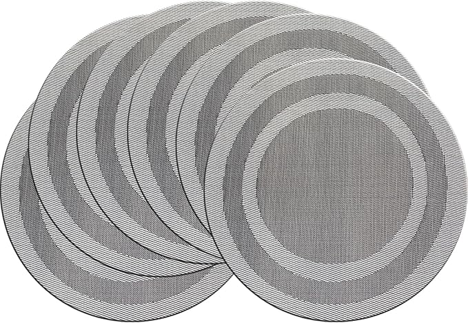 PIGCHCY Round Placemat Set of 6 Heat Resistant Vinyl Washable Kitchen 15 inch Placemats for Home Indoor Outdoor Party (6pcs, Deep Silver)