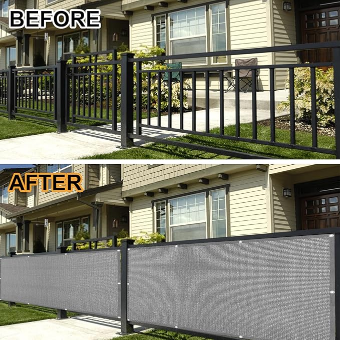Eden's Decor Balcony Privacy Screen Grey 2'6"x 12' Cover Mesh Windscreen Weather-Resistant UV Protection for Backyard Deck, Patio, Balcony, Pool, Porch, Fence, Railing, Gardening