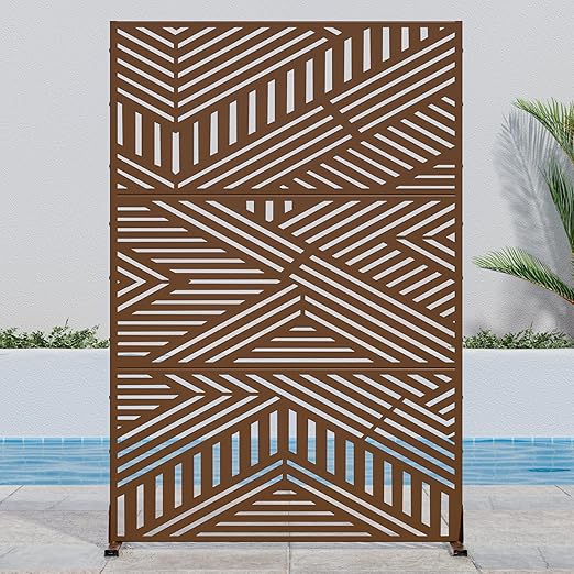 Casaphoria 72" H x 47" W Metal Outdoor Privacy Screen, Freestanding Decorative Divider for Patio, Deck, Balcony, and Garden with Stable Base, Brown-Ivan