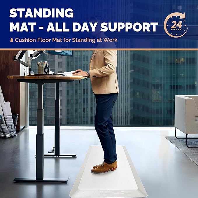 FEATOL Anti Fatigue Mats for Standing, 9/10 Extra Thick Ergonomic Standing Desk Mat, Comfort & Durable Memory Foam Standing Mat at Home,Office All Day (20" x 39", White, 2PC)