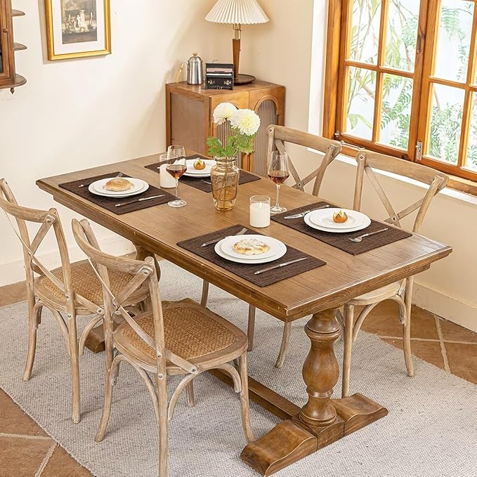 Blue Forest Placemats Set of 8, Dual-Layered Thickened Faux Linen Cloth Place Mats Heat Resistant Machine Washable Wrinkle Free Table Mats Indoor/Outdoor (Brown)