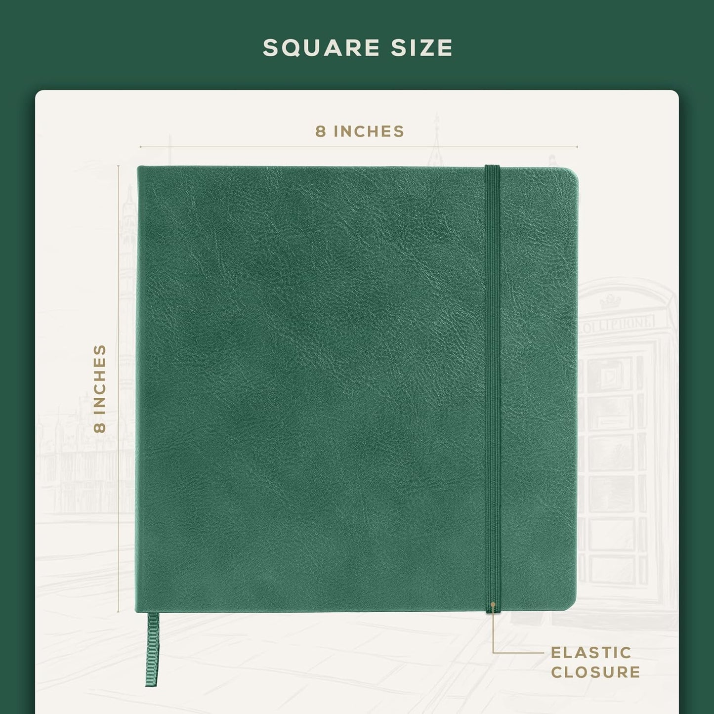 Beechmore Books Square Sketchbook – 8x8 Premium Vegan Leather Bound Large Sketch Book Hardcover with 156 Thick 160gsm Perforated Ivory Pages, Blank Sketch Pad, Gift Boxed Back Pocket, Ribbon Bookmark