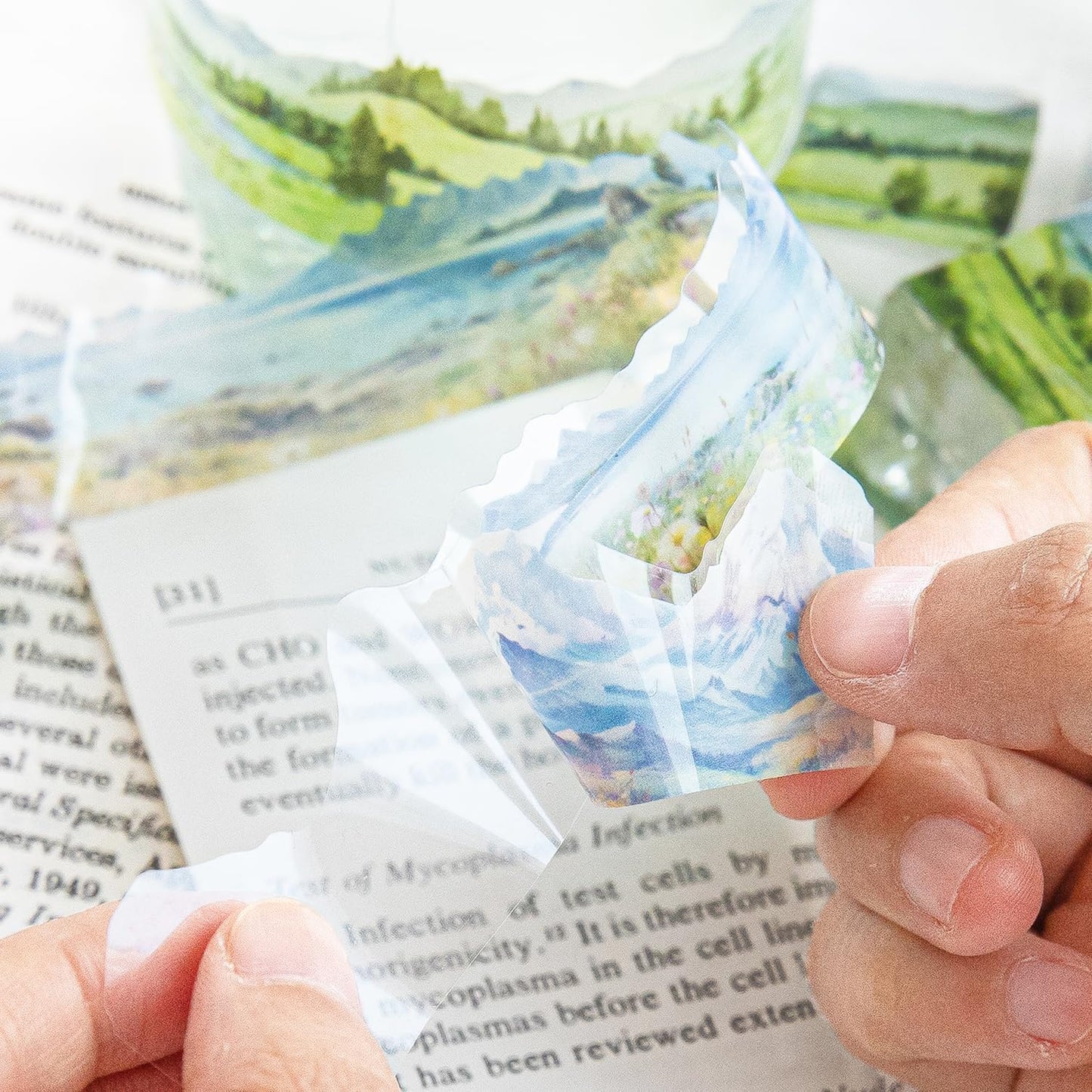 6 Rolls Landscape PET Tape,Transparent Nature Stickers for Scrapbook Supplies,Diaries,DIY Craft,Junk Journal,Album,Journaling(Mountain)