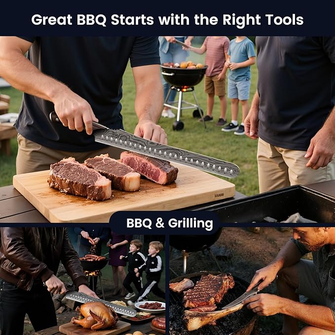 Brisket Slicing Knife Set, Carving and Boning Knife for Meat & Turkey Cutting, Japanese Style High Carbon Steel Kitchen Knives Set For Home & BBQ, Wood Ergonomic Full Tang Handle, Christmas gift
