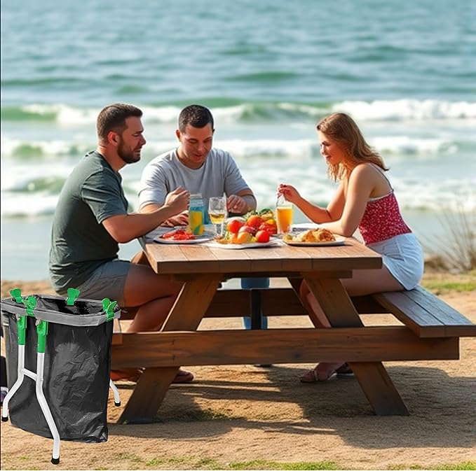 Small Trash Bag Holder, 13 Gallon Plastic Bag Capacity, Works on Slopes, Foldable, Outdoor Trash Bag Holder Stand, Camping, Picnics, RV Travel, Parties, House & Yard Cleanup, Gardening (Bronze)