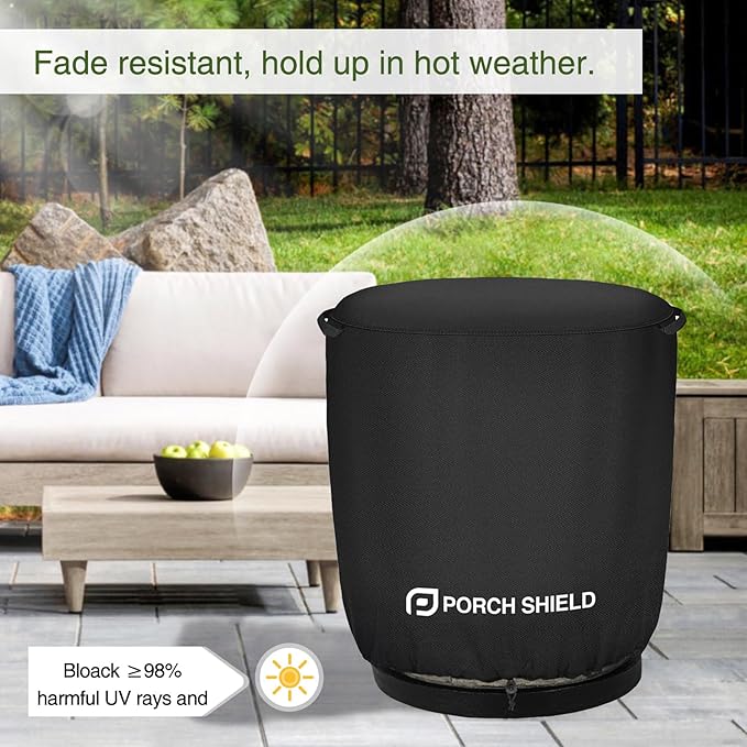 Porch Shield Fade Resistant Round Patio Fire Column Cover 24 inch Waterproof Outdoor Tall Fire Pit Cover for Ninja Fireside 360 Outdoor Heater