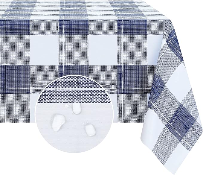 Romanstile Rectangle Vinyl Tablecloth, 100% Waterproof Oil-Proof Checkered Plastic Table Cloth, Heavy Duty Wipeable Table Covers for Dining, Camping, Picnic, Outdoor - 54 x 108 Inch, Blue Checkered