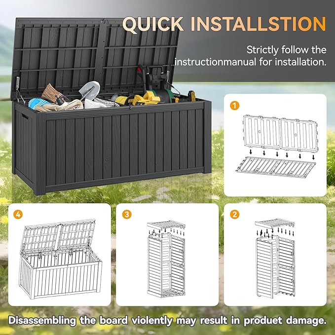 150 Gallon Outdoor Storage Box, Resin Deck Boxes Outdoor Waterproof For Patio Furniture, Garden Tools, Pool Supplies, Durable And UV Resistant, Lockable