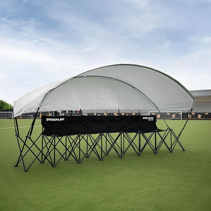 QUICKPLAY PRO Portable Folding Soccer Team Bench with Canopy Shelter | Heavy-Duty, Fast Set-Up Weatherproof Sideline Seating | 4, 6, and 9 Seat Options for Sports, Camping & Outdoor Activities