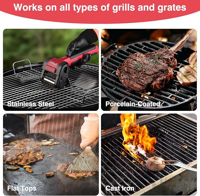Electric Grill Brush, Cordless Rechargeable Grill Cleaner with LED Light - 950 RPM Spinning 304 Stainless Steel Head, Dishwasher-Safe BBQ Tool for Outdoor Grills