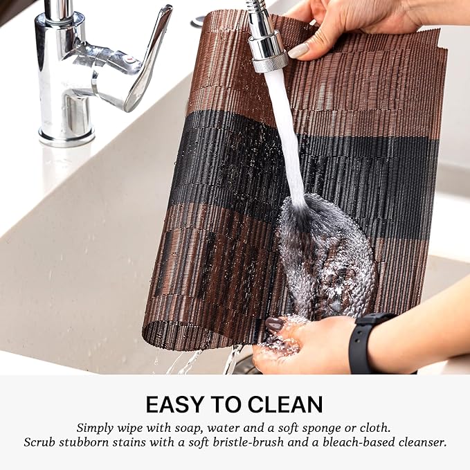 LEXMORE Placemats Set of 8 Vinyl/Plastic Woven Place Mats for Kitchen Table Indoor/Outdoor Washable Placemat Wipeable Dining Table Mats(Ombre Brown Black)