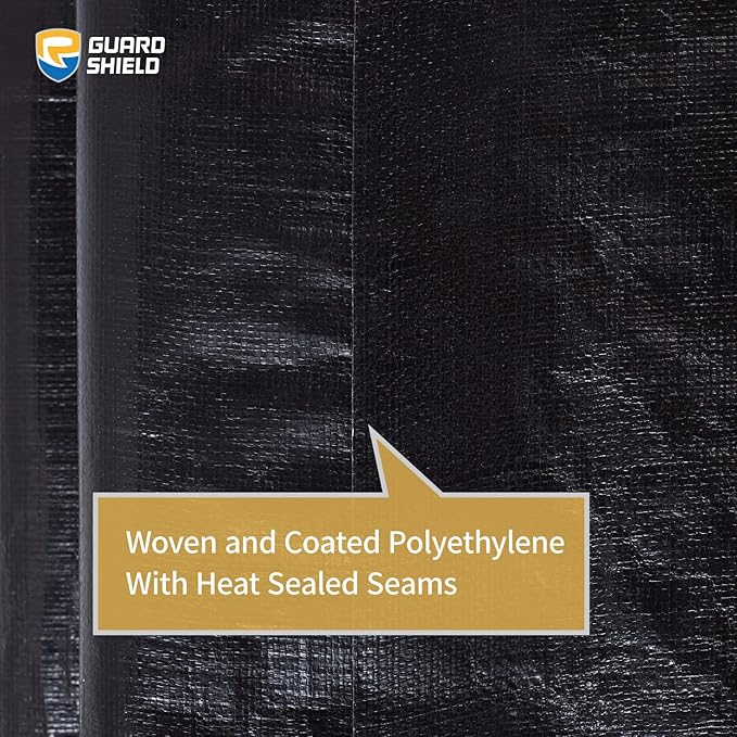 GUARD SHIELD Tarps Heavy Duty Waterproof 10x12 Feet Black Poly Tarp Cover Outdoor Thick UV Resistant Tarpaulin with Grommets 10mil (2-Pack)