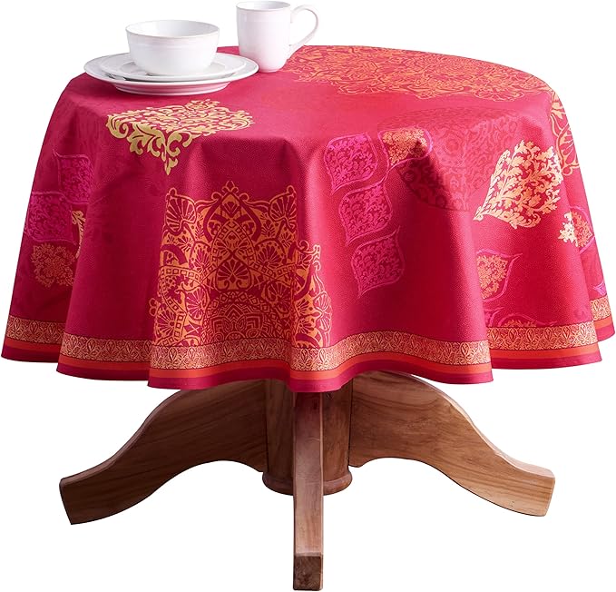 Maison d' Hermine Table Cloth Round Table 100% Cotton 63 Inches Fall Tablecloth Reusable Everyday Use for Thanksgiving Christmas Decorations Dining Farmhouse Party (Versailles)