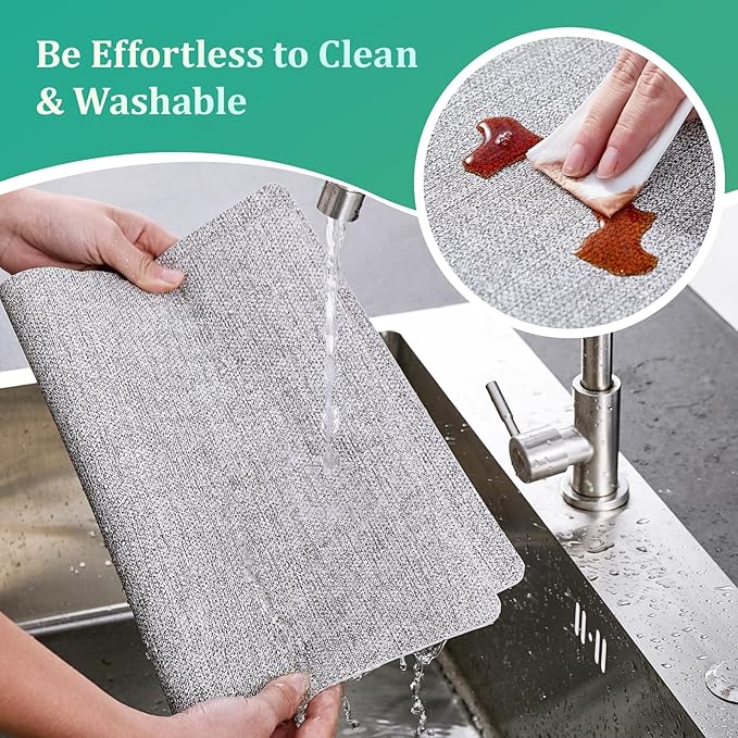 FOCUSLINE Faux Leather Placemats Set of 6, Light Grey Table Place Mats, Waterproof and Non-Slip Dining Table Mats for Indoor & Outdoor Use