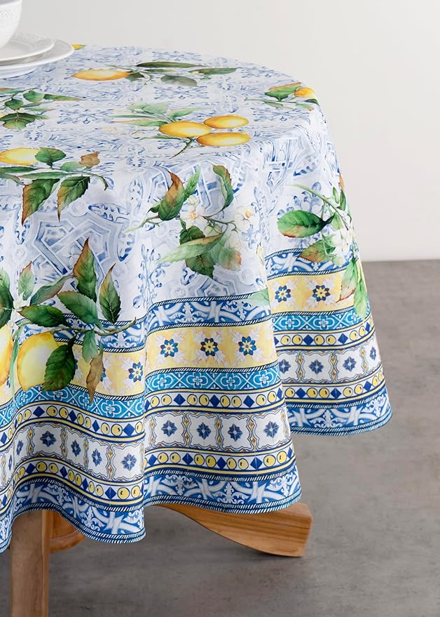Maison d' Hermine Table Cloth Round Table 100% Cotton 69 Inches Tablecloth Reusable Decorative Everyday Use for Dining Room, Farmhouse, Home, Party, Festive & Wedding Spring Summer - Citrus