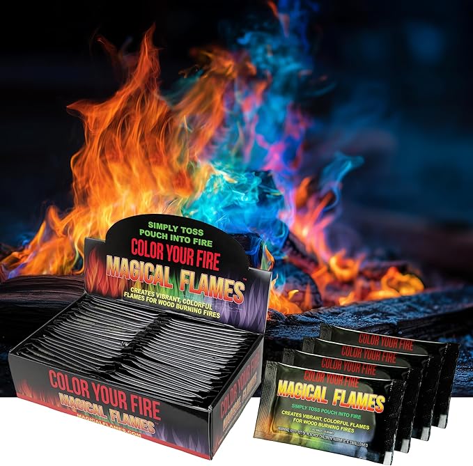 Magical Flames Fire Color Packets (50 Pack), Vibrant Multi-Color Fire for Fire Pits, Campfires, Bonfires & Fireplaces - Camping Essentials & Outdoor Party Accessories