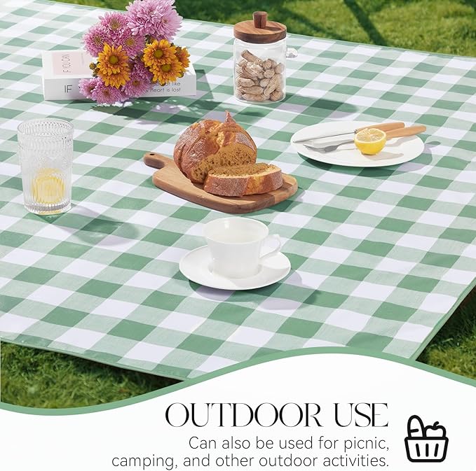 MOSAYT Rectangle Vinyl Tablecloth, 100% Waterproof Buffalo Gingham Plastic Table Cloth, Heavy Duty Wipeable Table Covers for Picnic, Outdoor, Camping - 54 x 120, Green