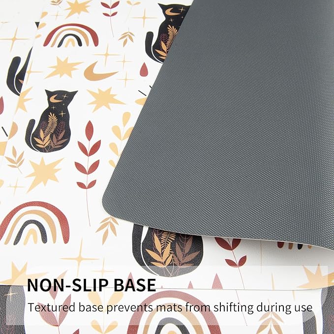 QIYI Placemats Set of 6, 12x18 Inch Faux Leather Place Mats for Kitchen Dinning, Heat Resistant Anti Slip Folk Table Mats, Waterproof Wipeable Washable Placemat Party Table Décor, Boho Black Cats