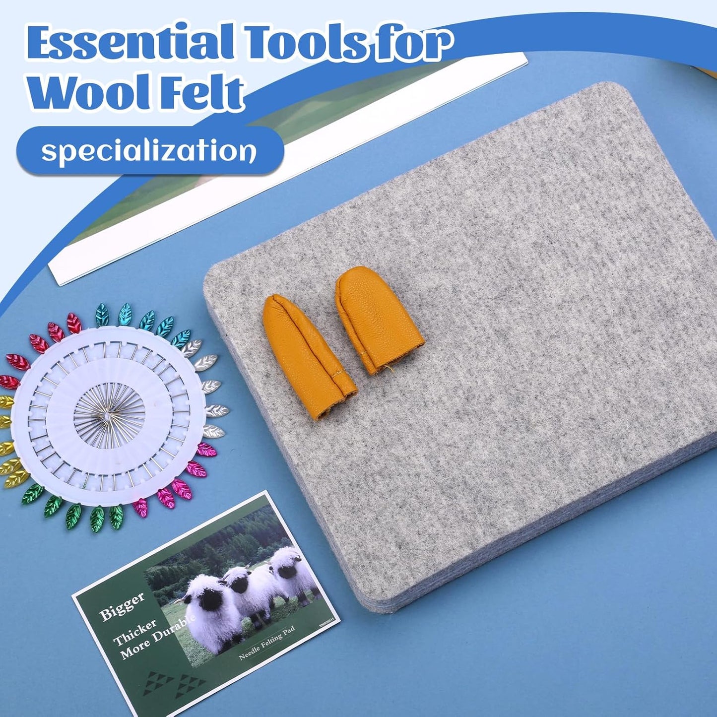 WONVOC Needle Felting Mat, Needle Felting Tools, 8''x10''x1'' Natural Felting Wool Mat, Felting Pad, Needle Felting Supplies, with Finger Cots and 30 Straight Pins, Felt Pad for Making Felting Crafts