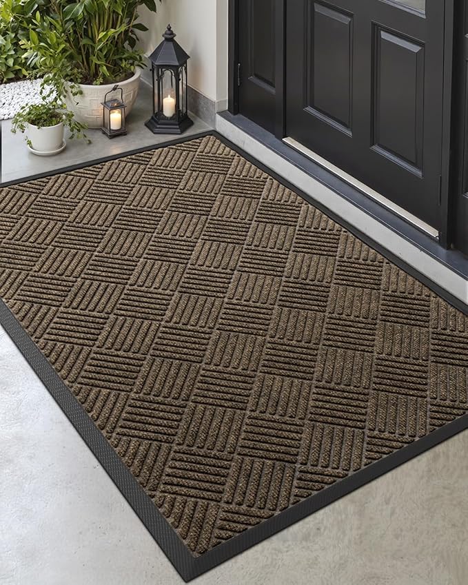 DEXI Front Door Mat Outside Entrance, 2x4 ft Rubber Entry Doormat Heavy Duty, Welcome Mats Non Slip for Inside House Floor Entryway Back Doors Exterior Patio, Diamond Brown