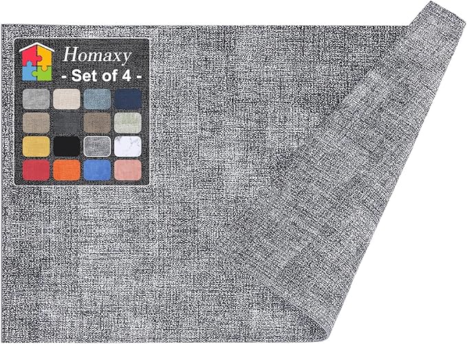 Homaxy Faux Leather Heat Resistant Placemats for Dining Table Set of 4, Waterproof Wipeable Washable PU Table Mats, Easy to Clean Anti-Slip Place Mats, 11.8" x 17", Black & White