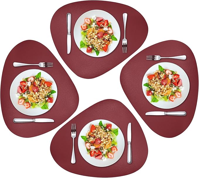 Herda Burgundy Placemats Set of 4 for Dining Table, Wine Red Leather Table Mats Place Mats Wipeable Washable Placemats for Kitchen Dining Patio Table Easy to Clean Holiday Table Christmas Table Mats