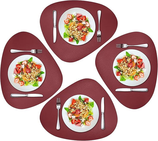 Herda Burgundy Placemats Set of 4 for Dining Table, Wine Red Leather Table Mats Place Mats Wipeable Washable Placemats for Kitchen Dining Patio Table Easy to Clean Holiday Table Christmas Table Mats