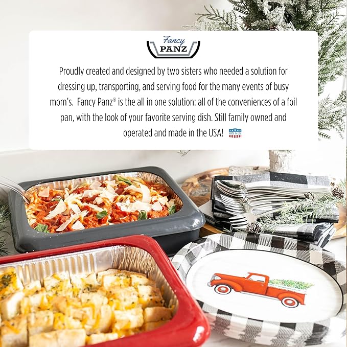 Fancy Panz - Marble Classic Aluminum Foil Pan Carrier with Lid - Elevated Food Serving Tray - Portable Casserole Carrier with Lid - Made in The USA Hosting Essentials