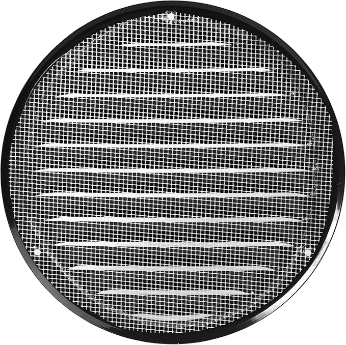 Repa Market 6 Inch (Opening Dimensions) Round Air Vent Cover/Black Galvanized Steel Louvered Grill Cover with Mesh Screen/Wall or Ceiling Vent/HVAC Register for DIY Home Improvement